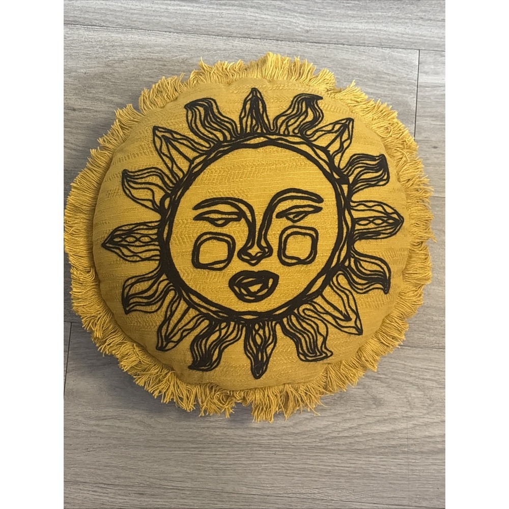 Opalhouse Jungalow Celestial Boho Sun Throw Pillow Yellow Embroidered Fringe 16"